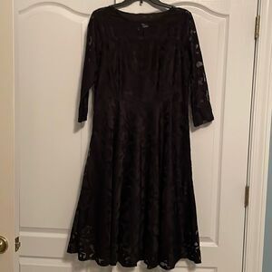YISO Coeur De Vague Black Lace Three Qtr. Sleeve Fit & Flare Dress-US 10…